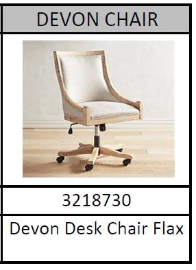 Recalled Pier 1 Devon collection desk chairs with model number and color