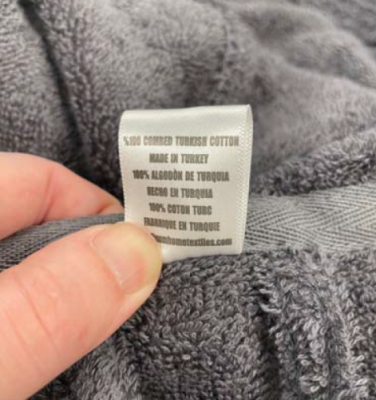 Recalled Linum Home Textiles children’s robe (label)