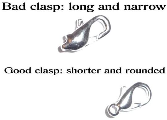 Affected (bad) clasps are long and narrow, and unaffected (good) clasps are shorter and rounded