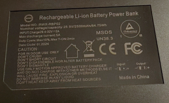 Rear View of Recalled The Blue Cactus Company Battery Pack 