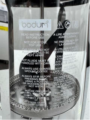 Identifying text on Bodum French Press Carafe 