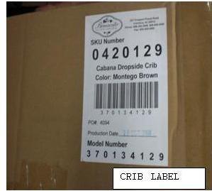 Recalled Drop Side Crib label