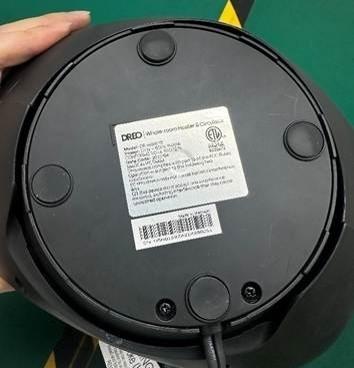 The manufacture date, in YYYY/MM format, and model “DR-HSH015” are printed on a label on the underside of the recalled DREO space heaters.  