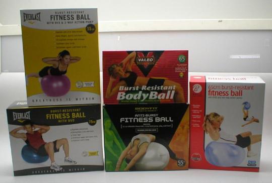 Bally Total Fitness, Everlast, Valeo and Body Fit Fitness Balls Packaging