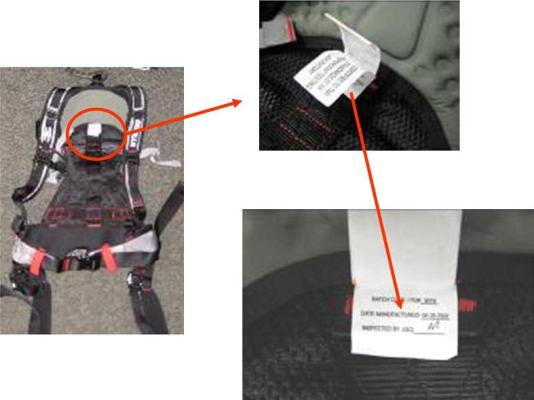 Recalled Safety Harness and Label Location