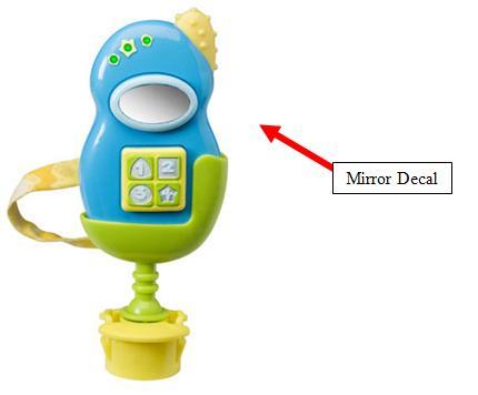 Recalled Evenflo Switch-A-Roo Telephone Toy showing location of decal