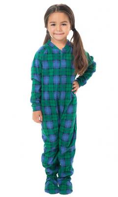 Green and Blue Plaid Children’s Footed Pajamas