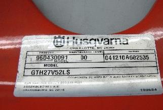 Recalled Husqvarna Riding Lawn Tractor Label