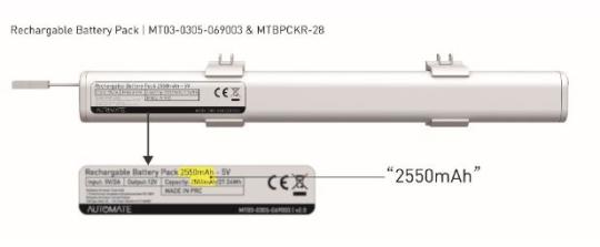 Label of Recalled Battery Pack MT03-0305-069003 & MTBPCKR-28
