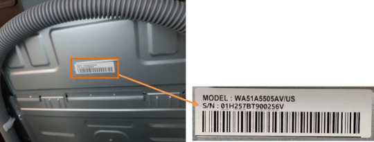 Label on back of recalled washer