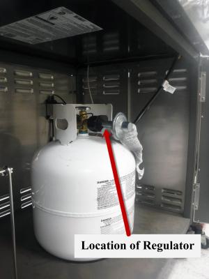 Location of regulator connected to propane tank