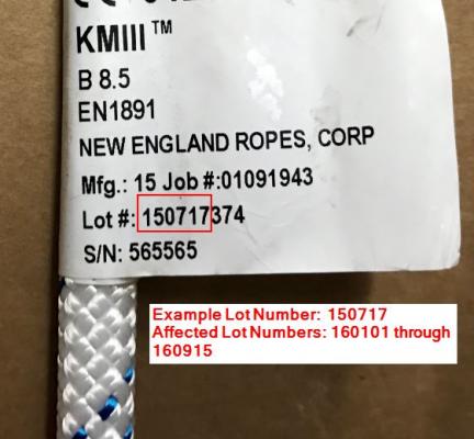 Lot number on rope tag