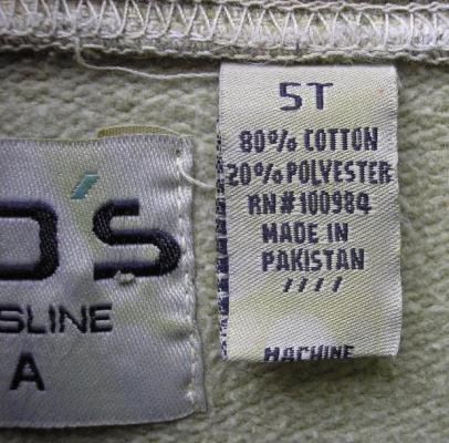 Recalled sweatshirt label
