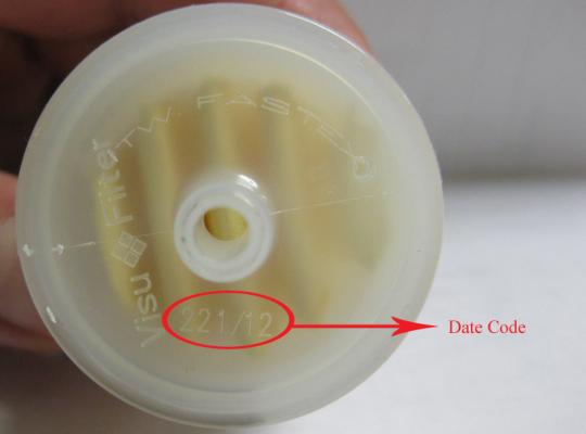 The date code location on the fuel filters