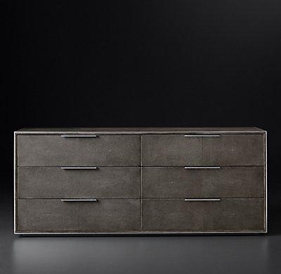 Recalled Smythson Shagreen six drawer dresser in smoke and steel