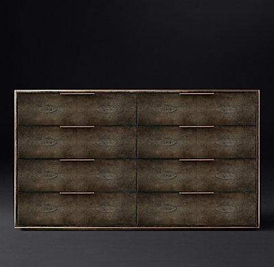 Recalled Smythson Shagreen eight drawer dressers in cognac and brass