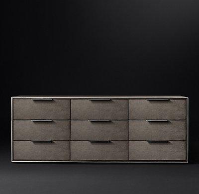 Recalled Smythson Shagreen nine drawer dresser in smoke and steel
