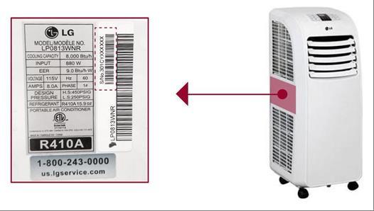 LG Portable Air Conditioner model and serial number