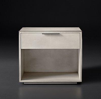 Recalled Smythson Shagreen open nightstand in dove and pewter