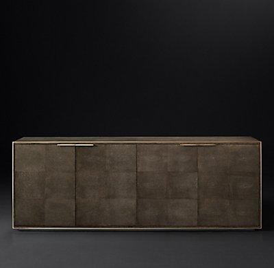 Recalled Smythson Shagreen four-door sideboard in cognac and brass