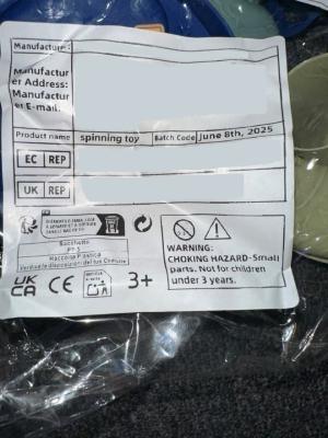 Package label identifying product name, batch code, and various warning statements