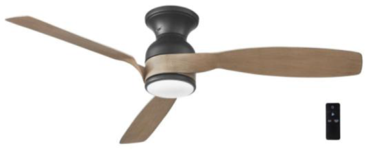 Recalled Hampton Bay Halwin 52-inch Indoor/Outdoor Matte Black Ceiling Fan with adjustable white LED light and remote