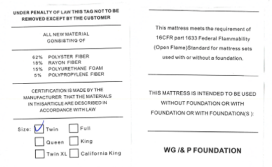 Labeling on the side seam of 10-Inch Hybrid Mattress