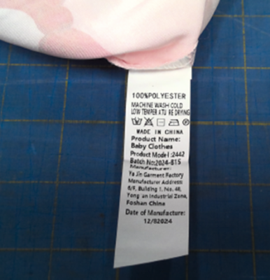 Model number “2442” is printed on a sewn-in, side seam care instructions label of the Agddjdfjy children’s pajamas.