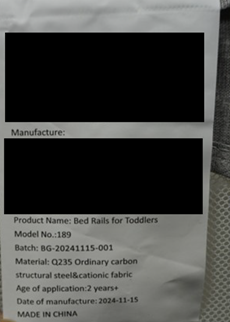 Violative Famill Bed Rails Label