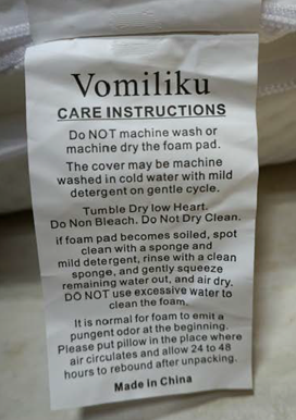 Violative Mattress “Care Instructions” Tag