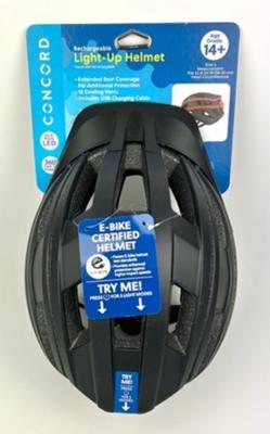 Recalled Concord 360 Degree Rechargeable Light-Up Bike Helmet (top view with packaging)