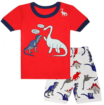 Recalled Tkala Fashion children’s pajamas – short sleeves, orange and white dinosaur print 
