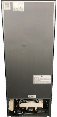 Rear of the recalled Haier 10.1 Cubic Foot Top-Mount Refrigerator with the serial number on a label at the top left.