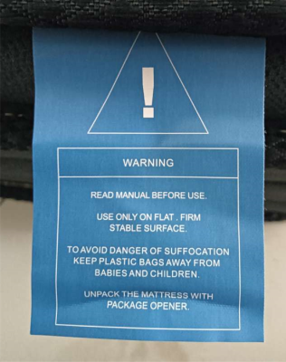 Recalled Crayan Mattress - Label