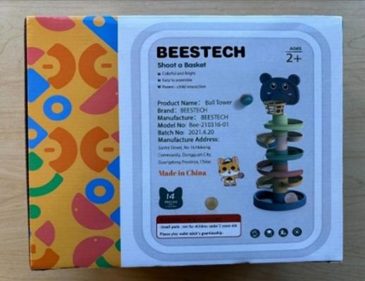 “Beestech” and model number “Bee-210316-01” are printed on the packaging of the recalled spiral tower toy.