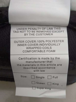 Recalled Crayan Mattress – Label