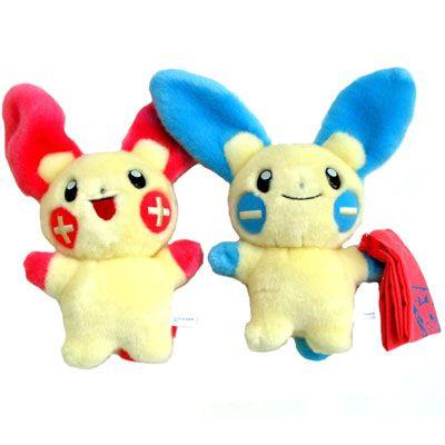 Recalled Plusle/Minun Plush set, #2960 - each measures about 8½ inches tall, both are cream colored, one with red ears, cheeks, and tail, and the other has blue ears, cheeks, and tail