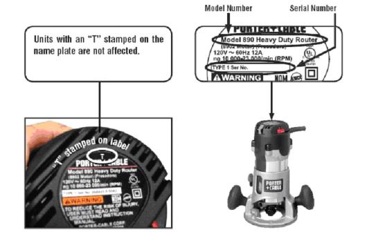 Recalled Porter-Cable 890 Series Router