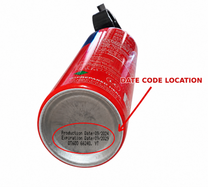 Location of the Date Code (09/2024) on the bottom of the recalled Hero Fire Spray Canister 