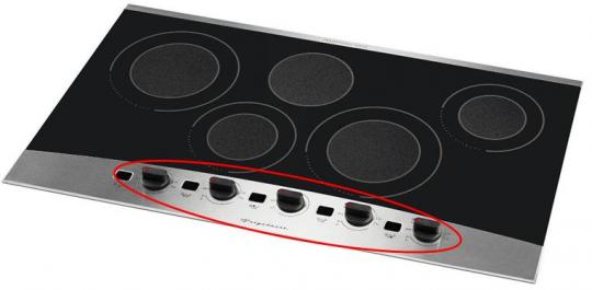 Sample smoothtop cooktop with rotary knobs and digital displays