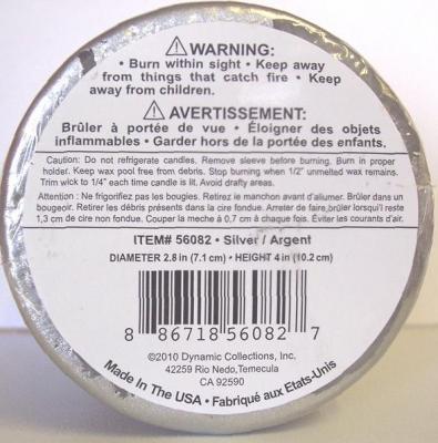 Recalled Metallic Pillar Candle 4-inch UPC Codes