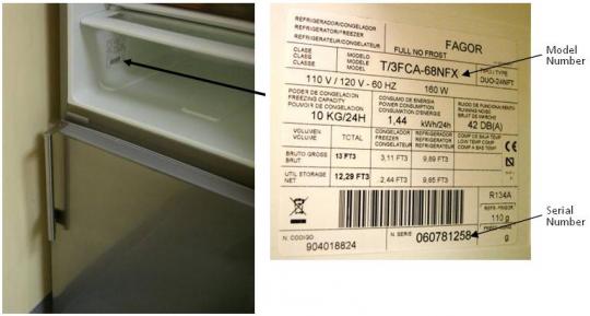 Recalled refrigerator serial number location