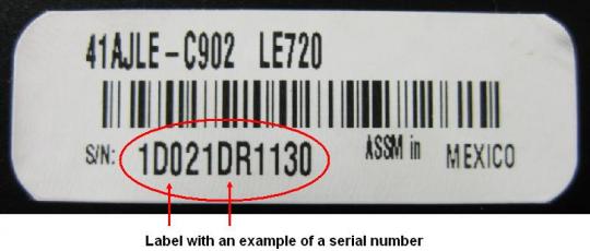 Label with example of a serial number
