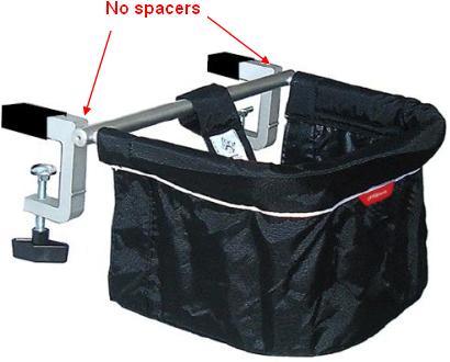 Chairs included in this recall do not have black plastic spacers between the cross bar and clamps\n