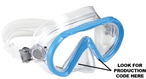 Recalled Santa Cruz Jr. youth snorkeling masks have no production code on the edge of frame