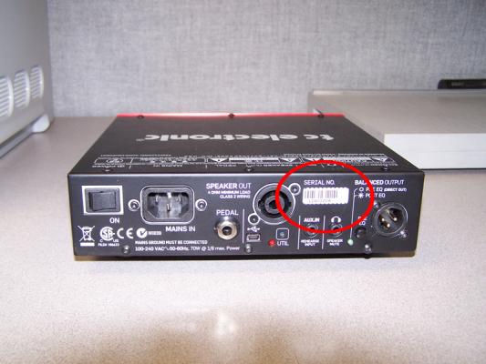 Amplifier back side, serial number location