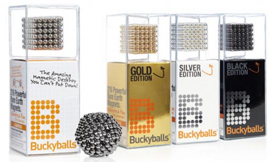 Buckyballs magnet sets in gold, silver and black