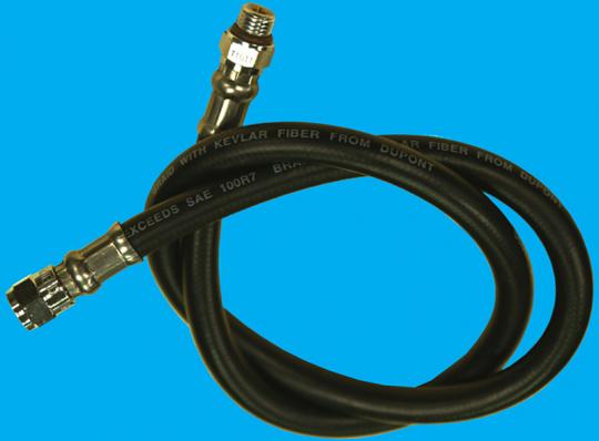 High-pressure scuba air hose with a black, smooth rubber outer covering