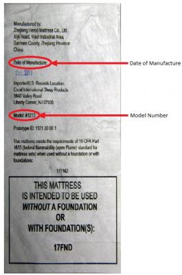 Federal tag on recalled SlumberWorld mattresses