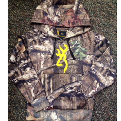 Camouflage Hooded Junior Sweatshirt with embroidered yellow Buckmark
